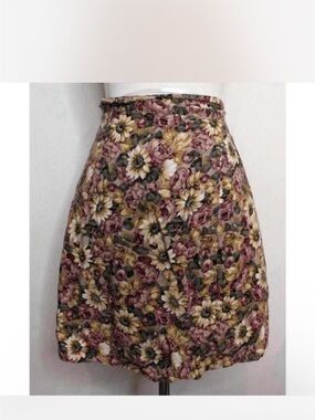 Express Floral A-Line Skirt in Pink, Gold and Green